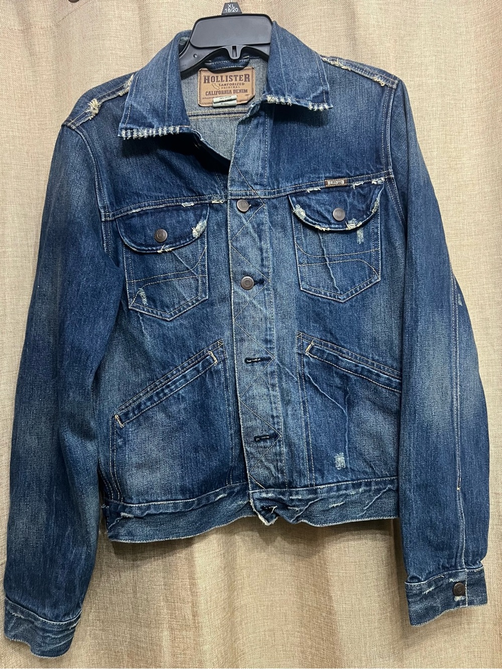 Y2K Hollister Faded Blue Distressed Denim Jacket size small 100% cotton